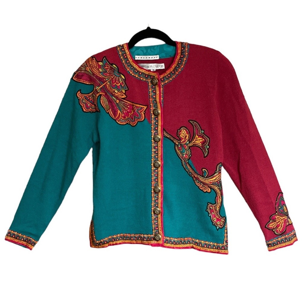 Vintage Cardigan Anne Crimmins 1980s/90s Colorful Women's Sweater Medium